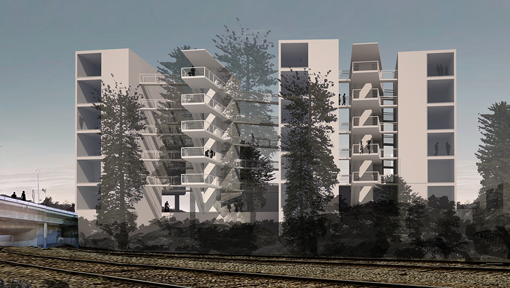 stair platforms trees circulation separate living