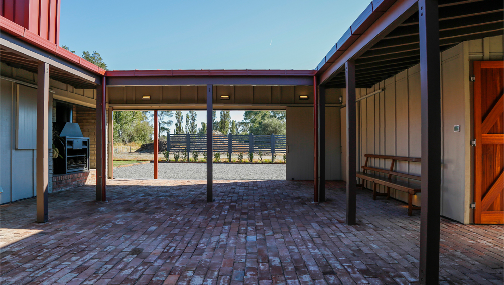 sliding door recycled brick courtyard